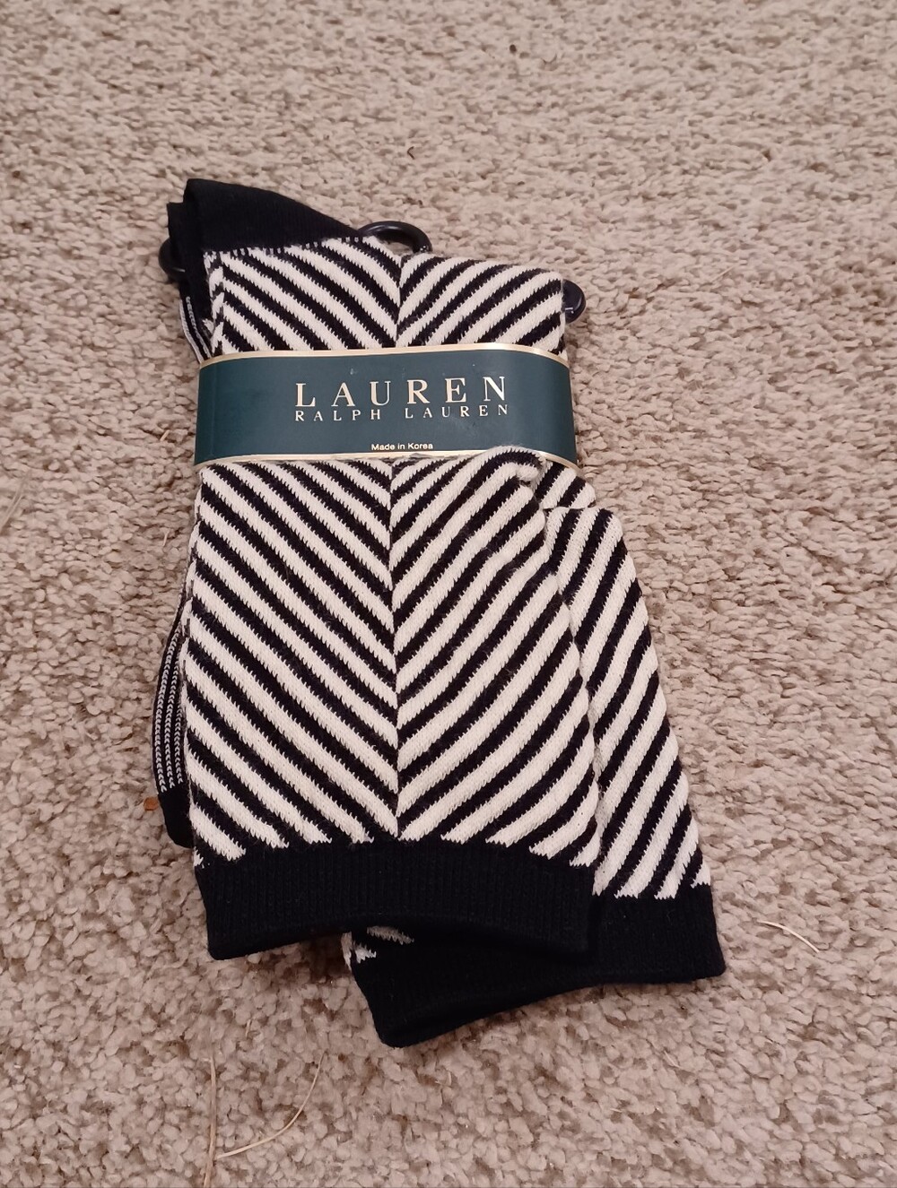 Lauren Ralph Lauren Black & Cream Diagonal Stripe Dress Socks